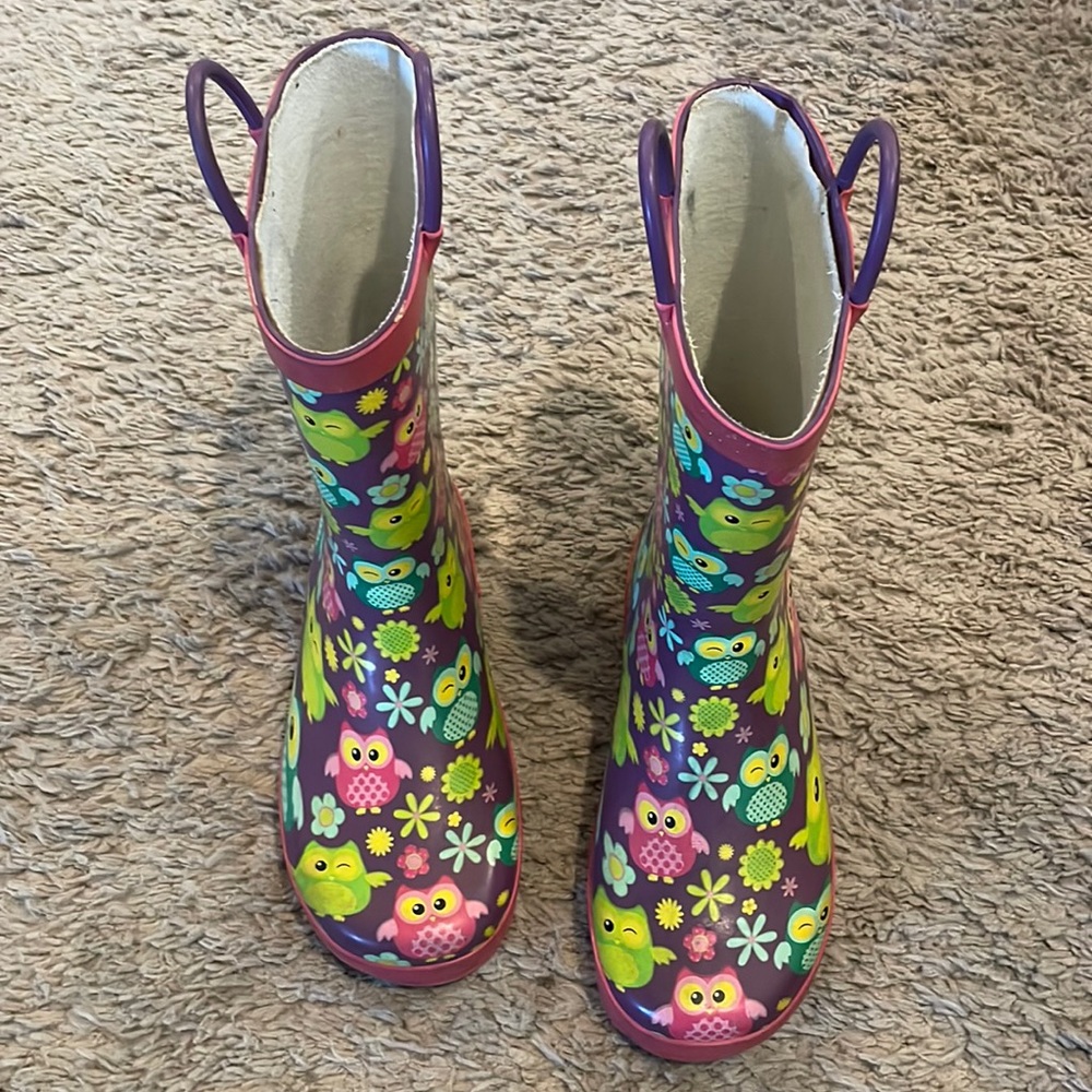Girls owl rain boots